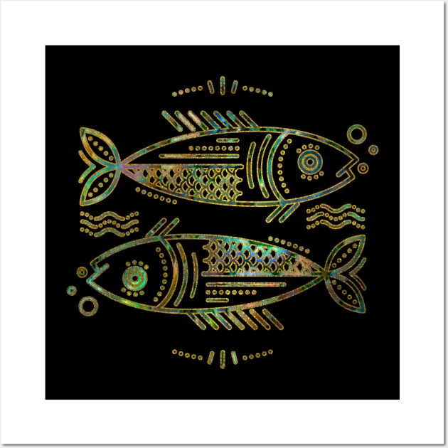 Pisces Zodiac Gold Abalone Wall Art by Nartissima